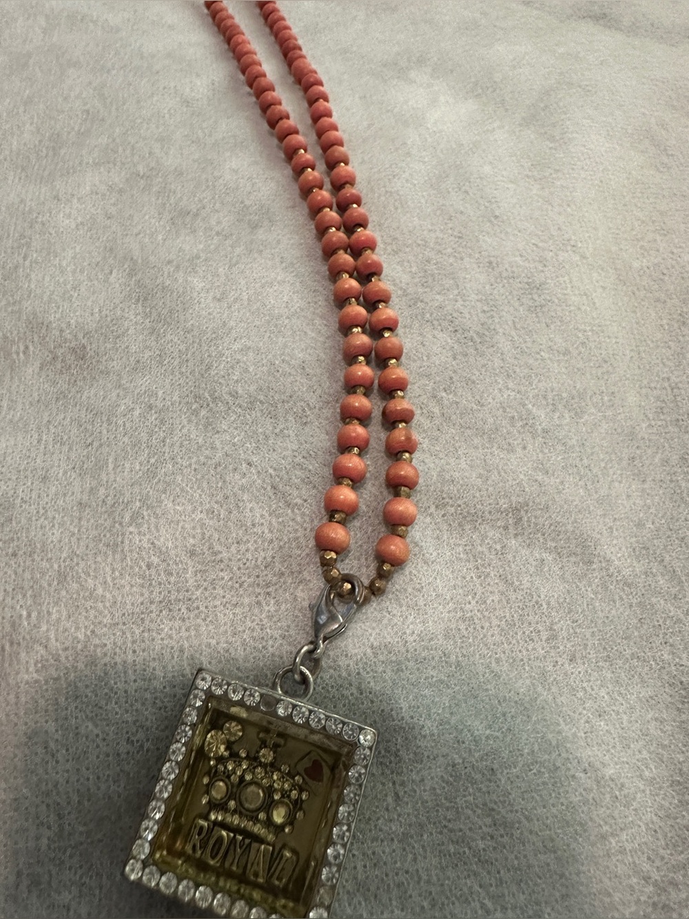 Pink Beaded Pendant Necklace with Gold-Tone Locket